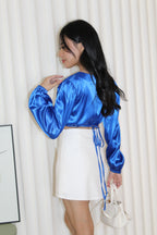 Slimey Satin Long Sleeve Crop Top (Blue)