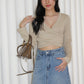 Amber Cross Long Sleeve Top (Khaki)