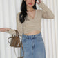 Amber Cross Long Sleeve Top (Khaki)