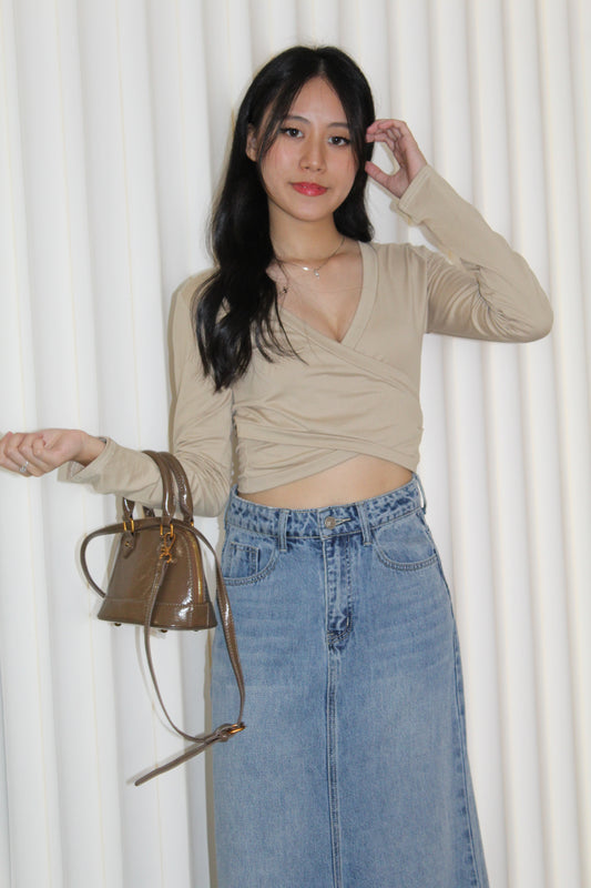 Amber Cross Long Sleeve Top (Khaki)