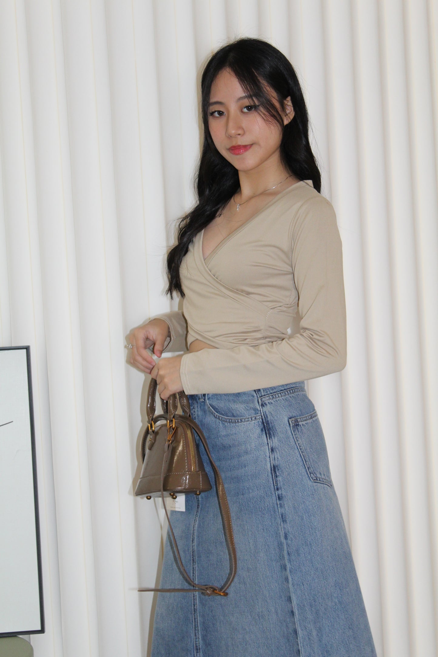Amber Cross Long Sleeve Top (Khaki)