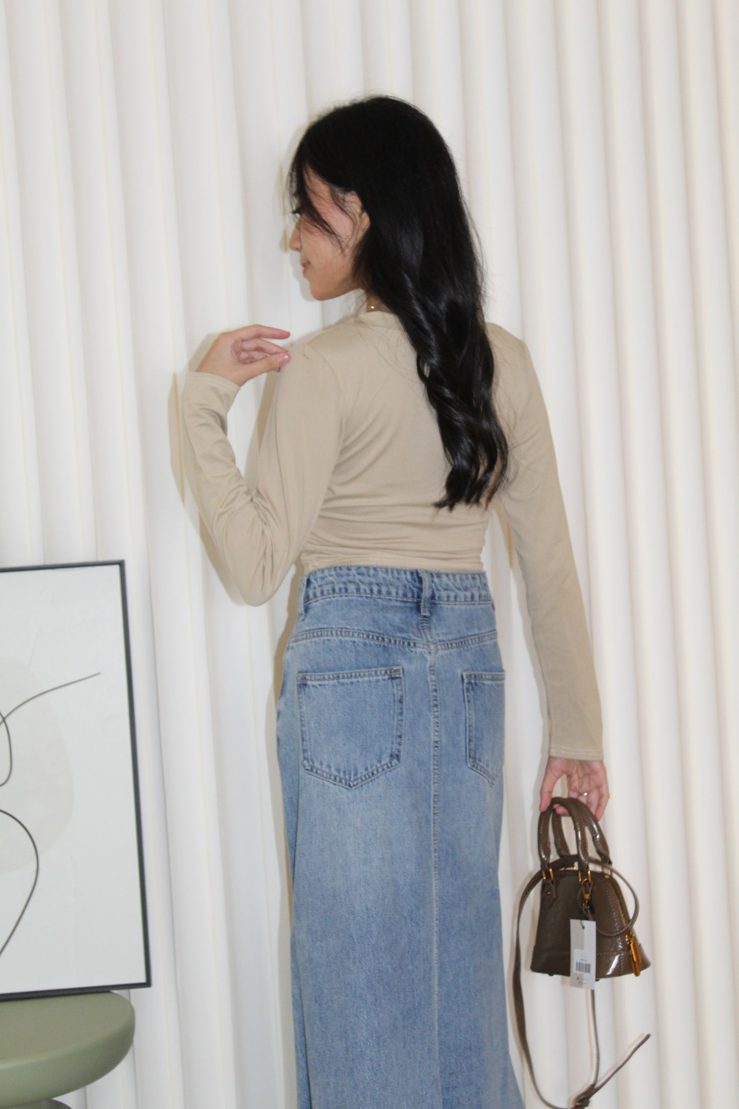 Amber Cross Long Sleeve Top (Khaki)