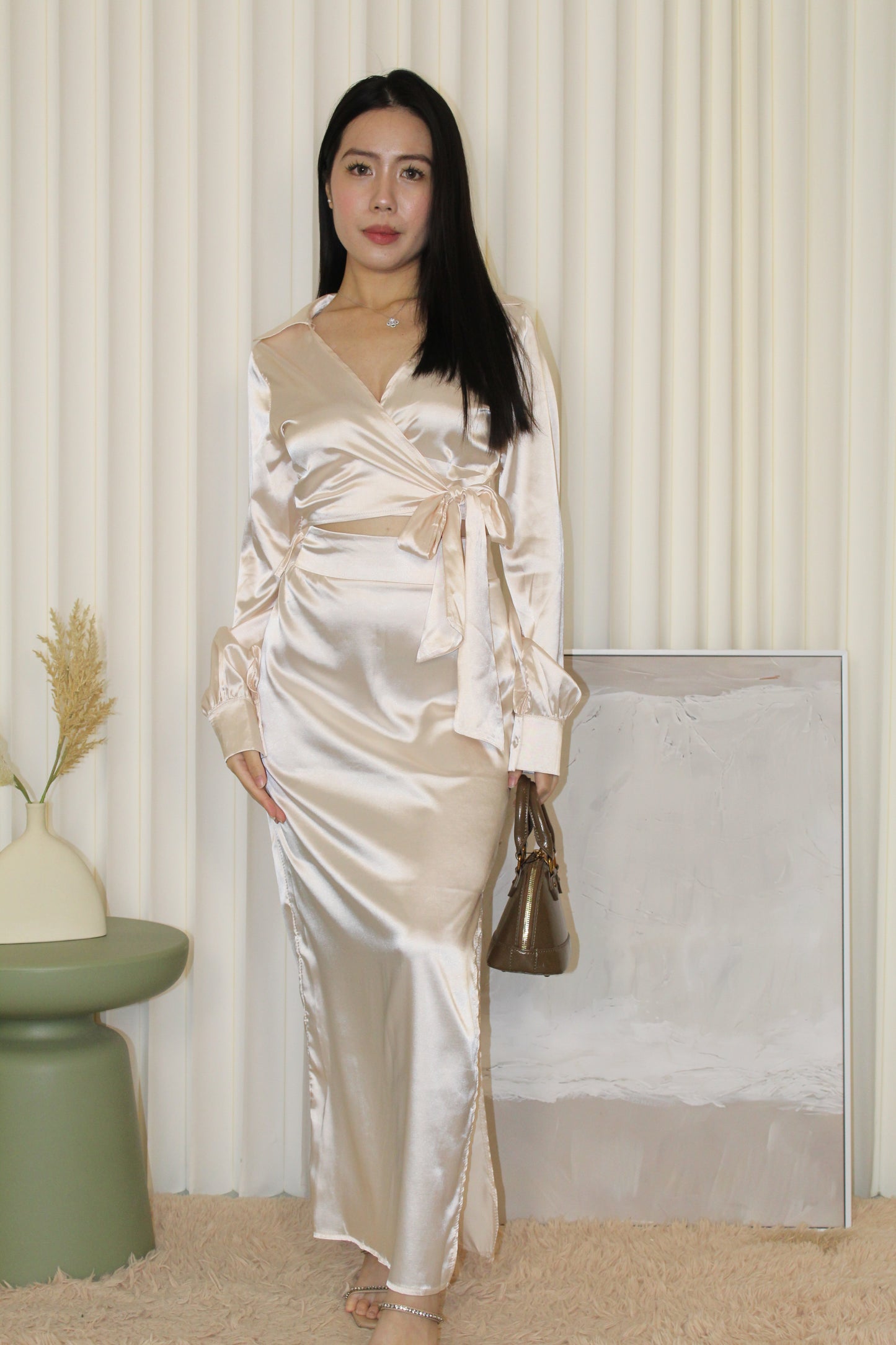 Eloise Satin Two Piece Set (Champagne)