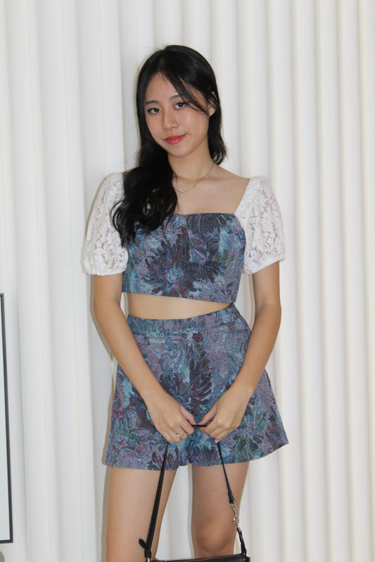 Luca Floral Two Piece Shorts Set (Dark Blue)