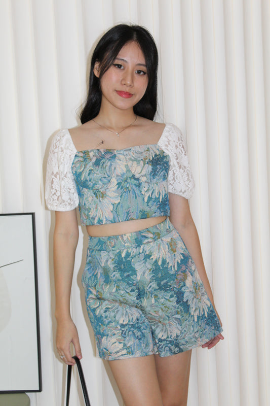 Luca Floral Two Piece Shorts Set (Light Blue)