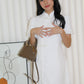 Demi Textured Mini Cheongsam Dress (White)