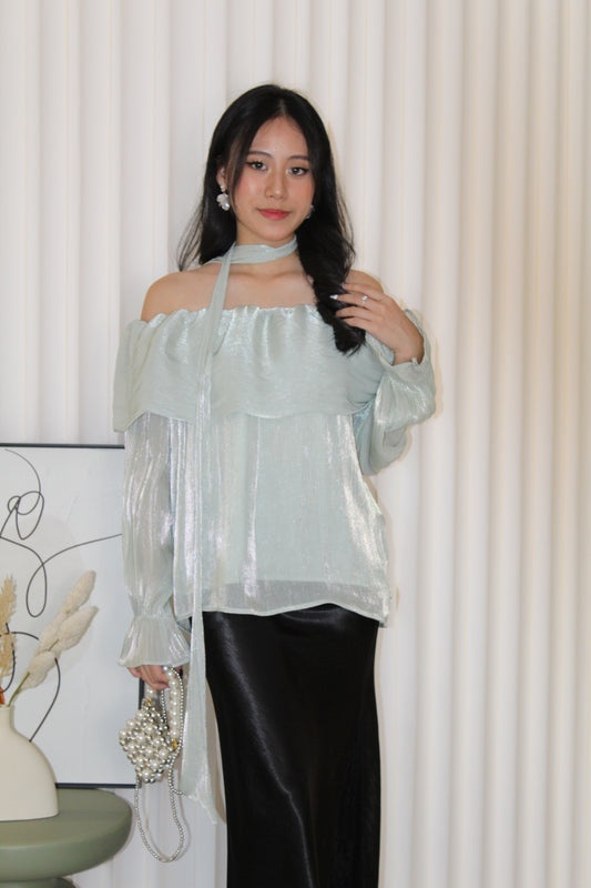 Marley Off Shoulder Long Sleeve Top (Green)