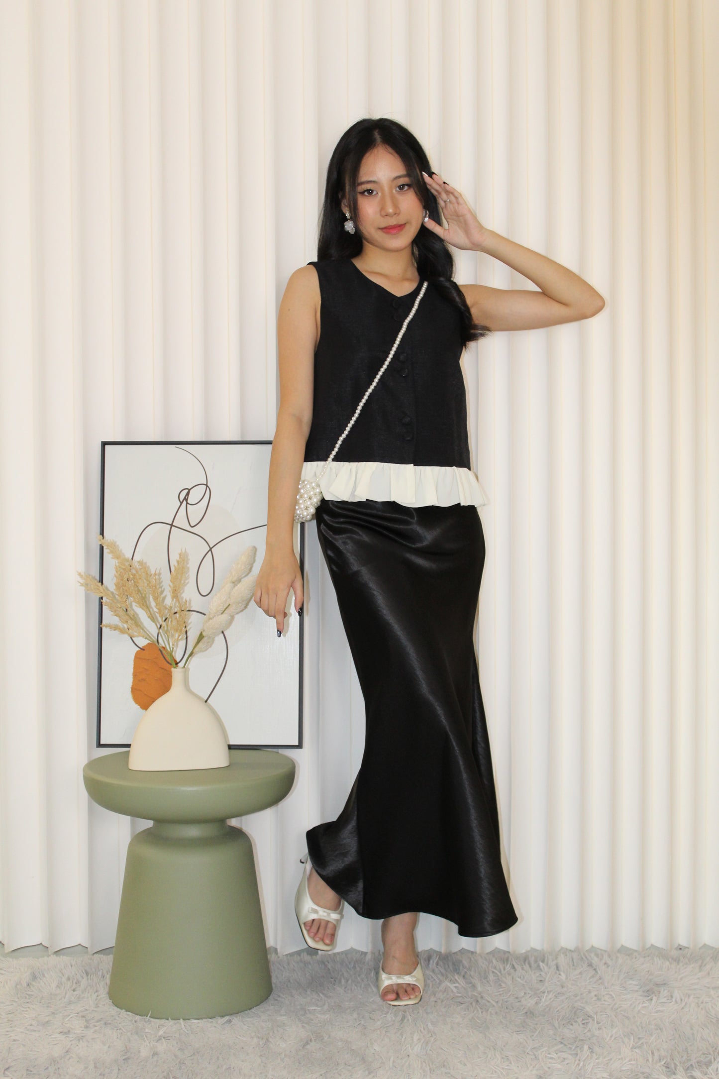 Daniela Satin Lace Maxi Skirt (Black)