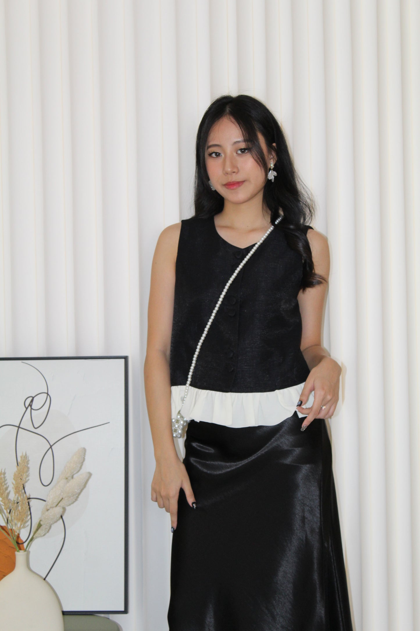Caroline Vest Ruffle Top (Cream)