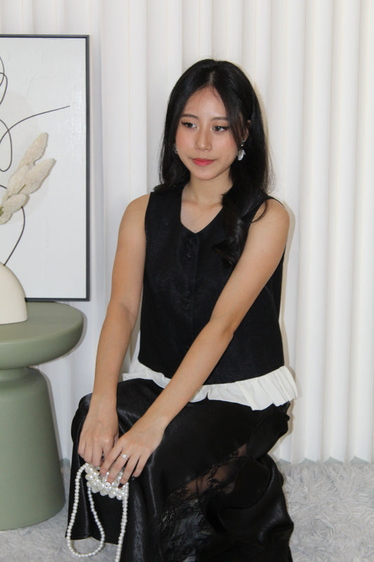 Caroline Vest Ruffle Top (Black)