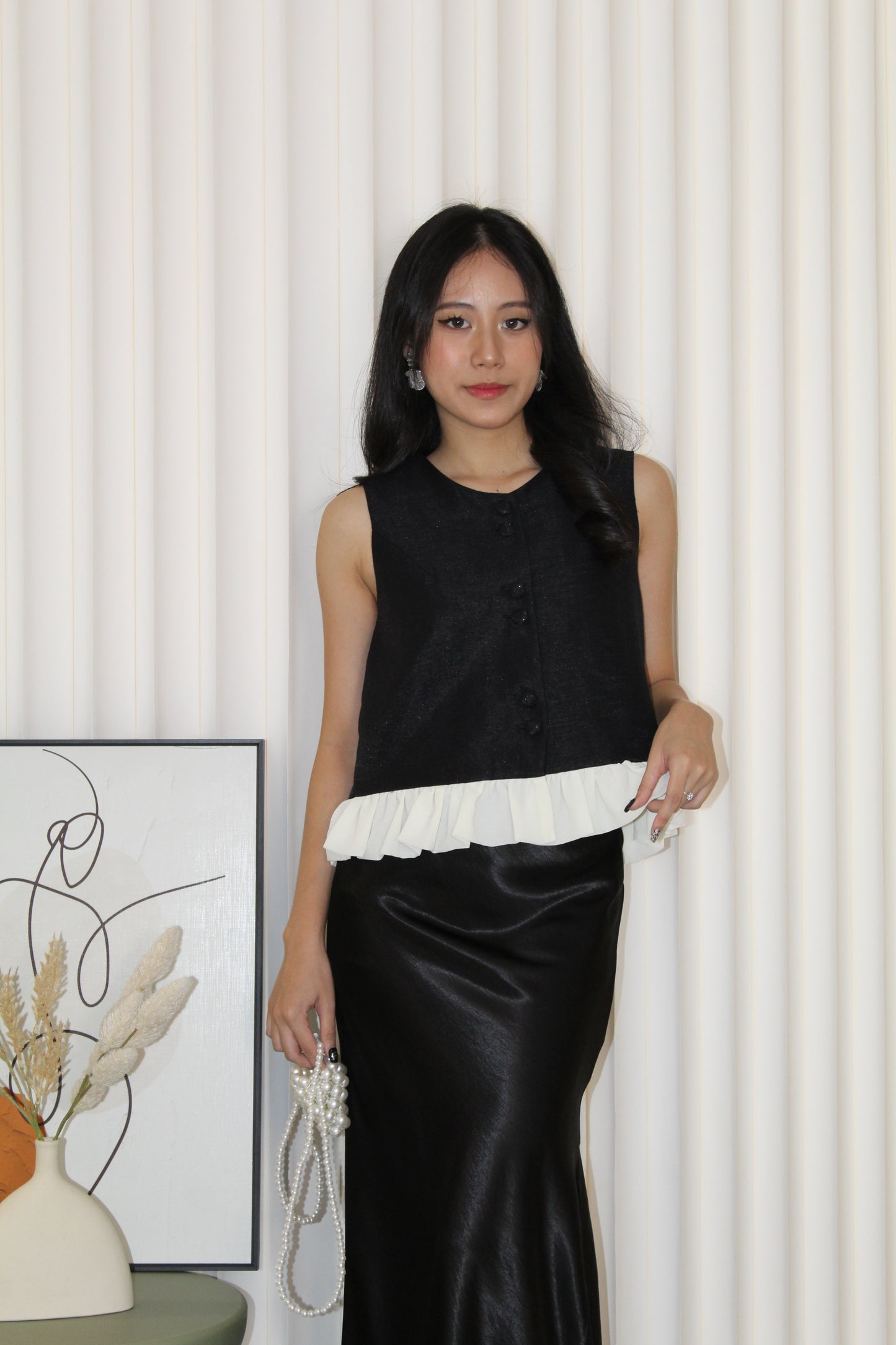 Caroline Vest Ruffle Top (Cream)