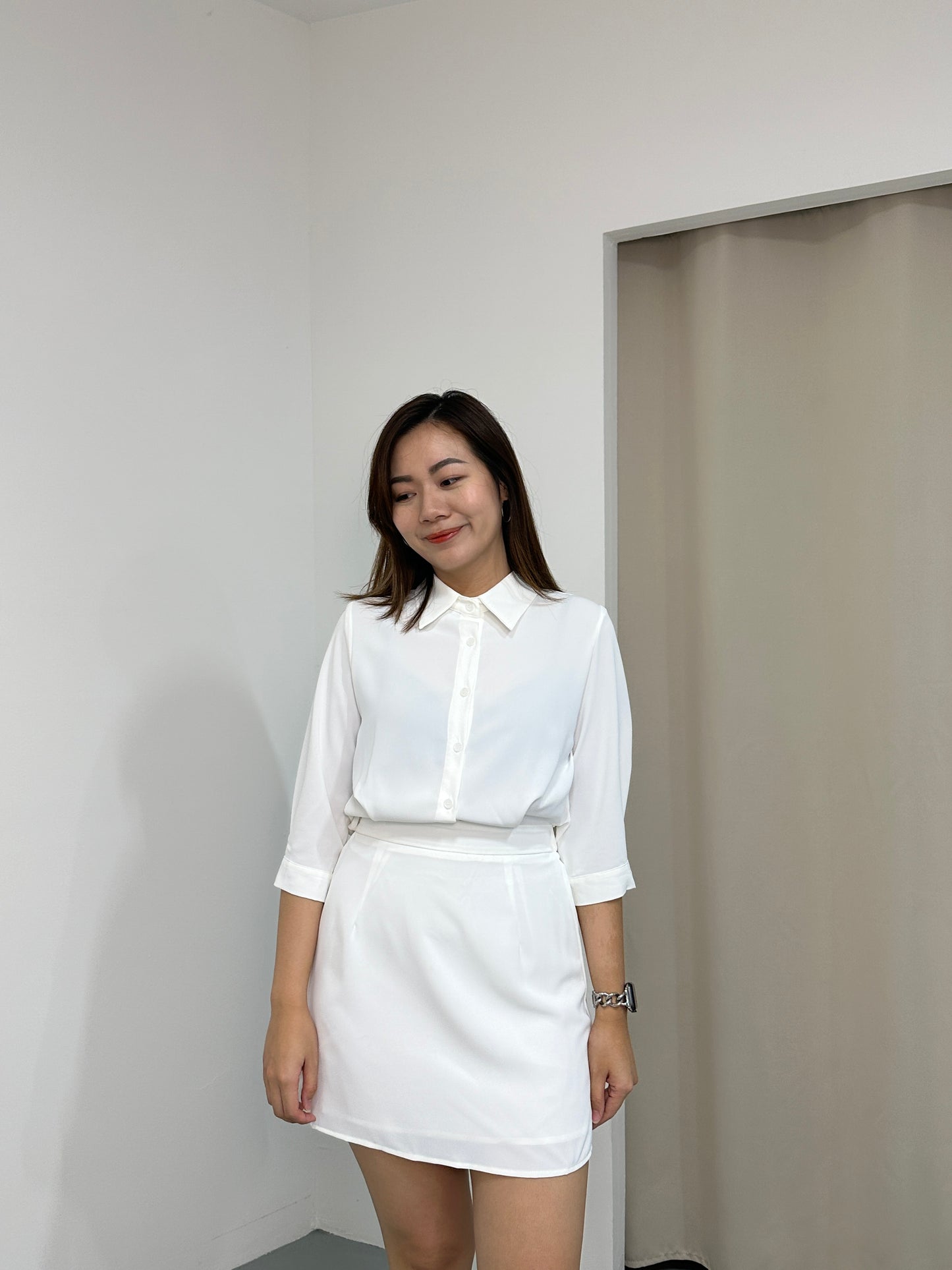 Morgan Collared Dress (White)