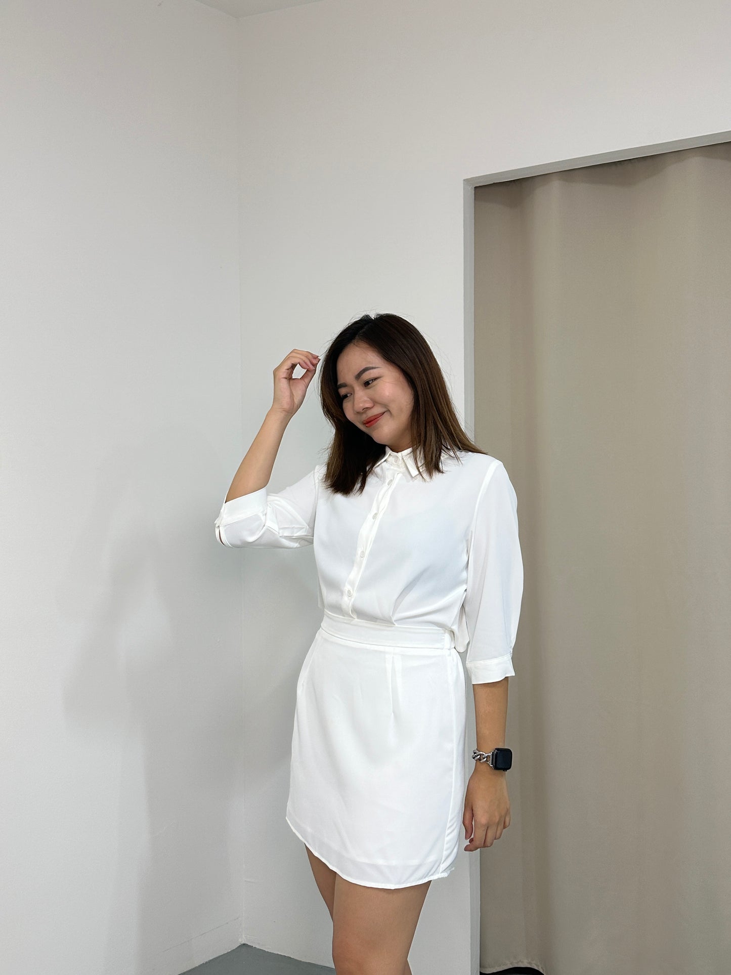 Morgan Collared Dress (White)