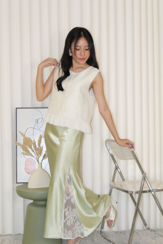 Daniela Satin Lace Maxi Skirt (Green)