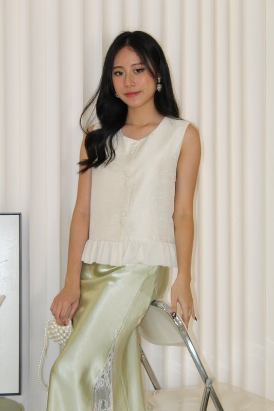 Caroline Vest Ruffle Top (Cream)