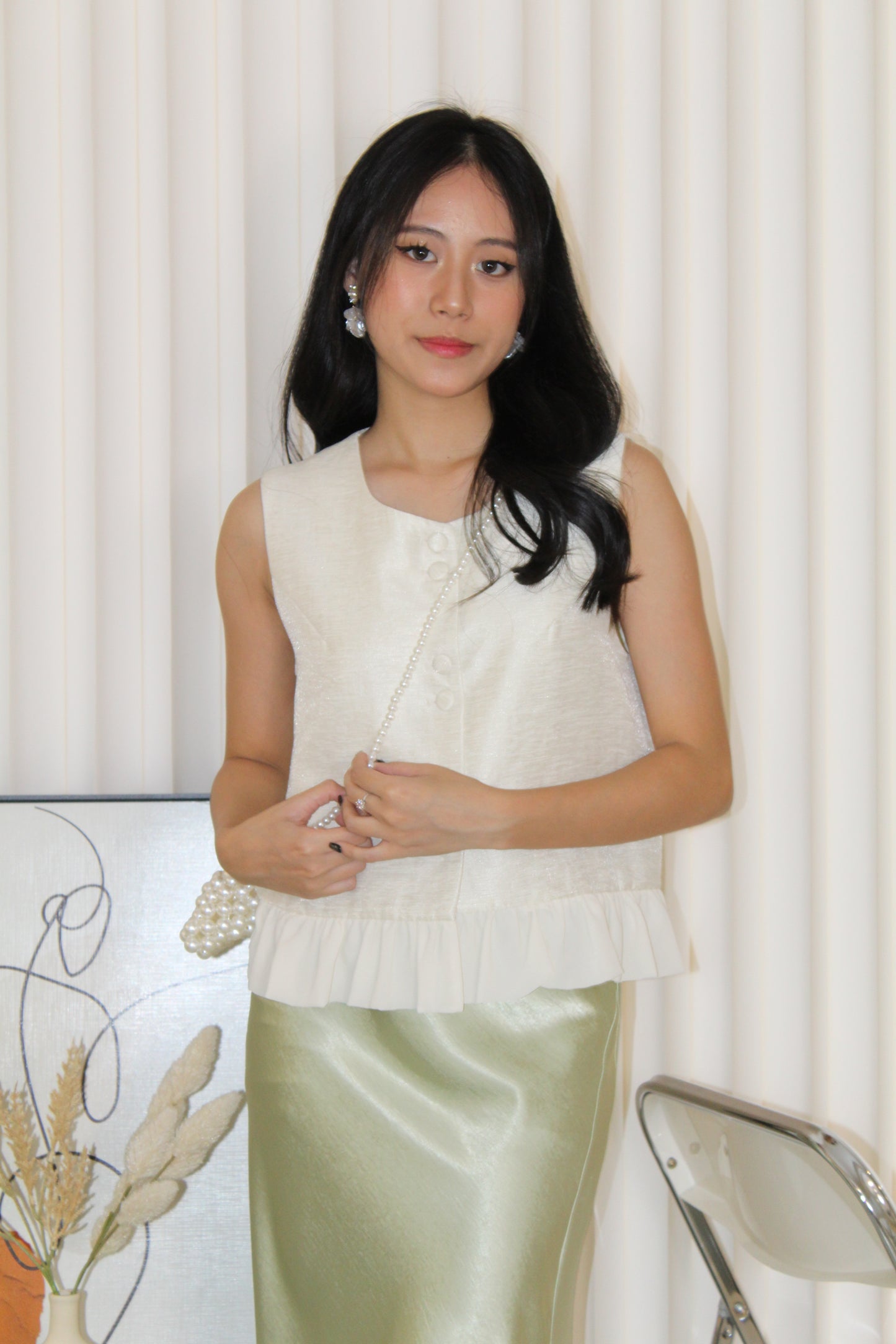 Caroline Vest Ruffle Top (Cream)