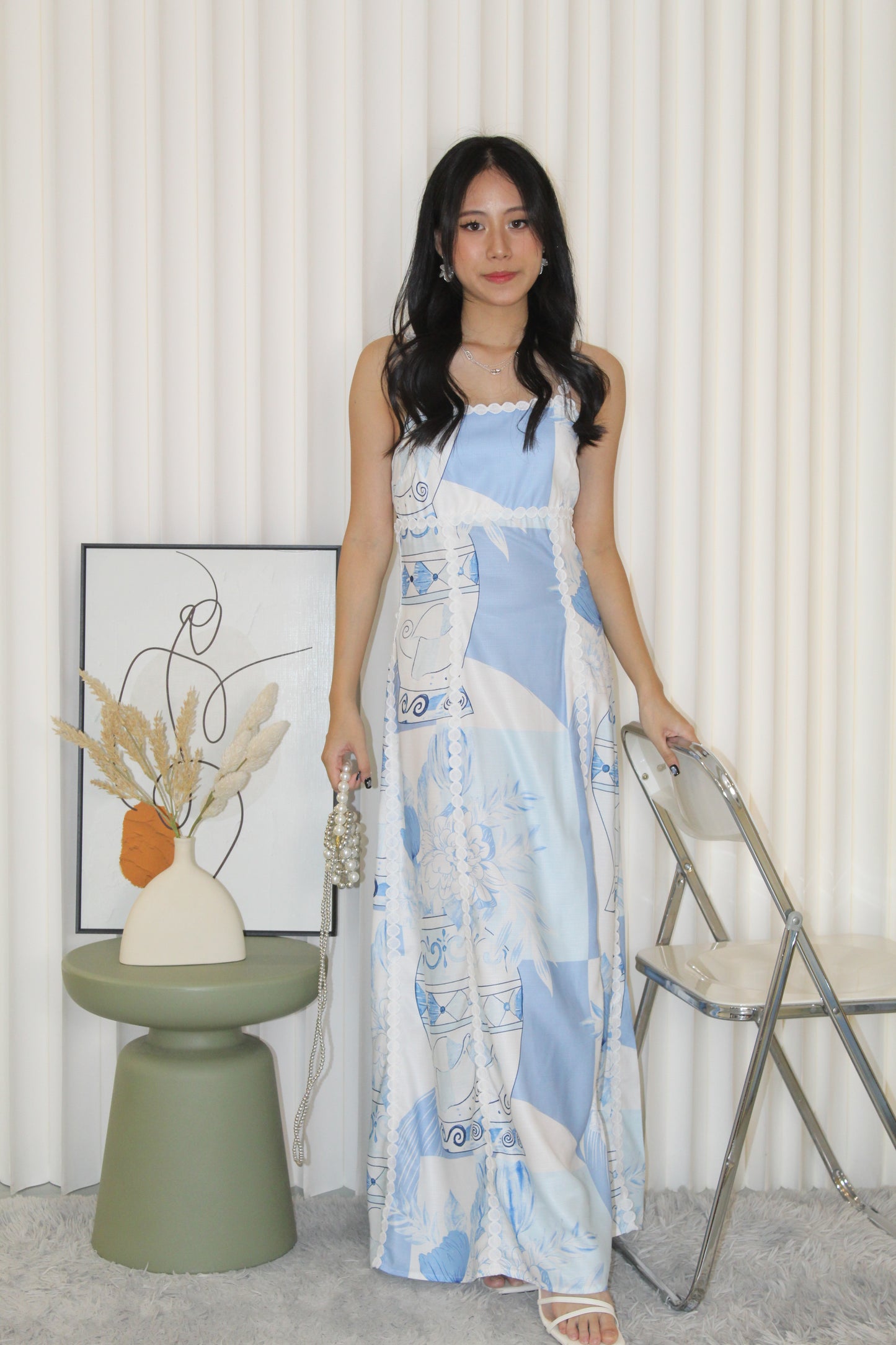 Riane Printed Bare Back Maxi Dress (Blue)