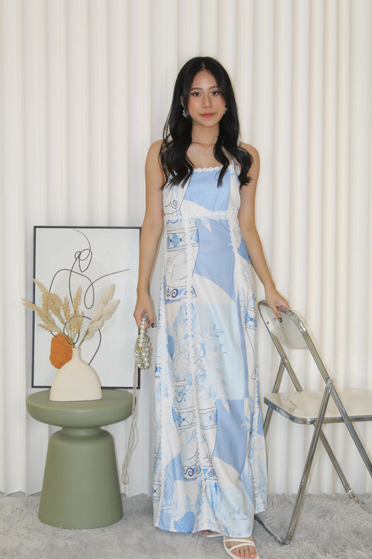Riane Printed Bare Back Maxi Dress (Blue)