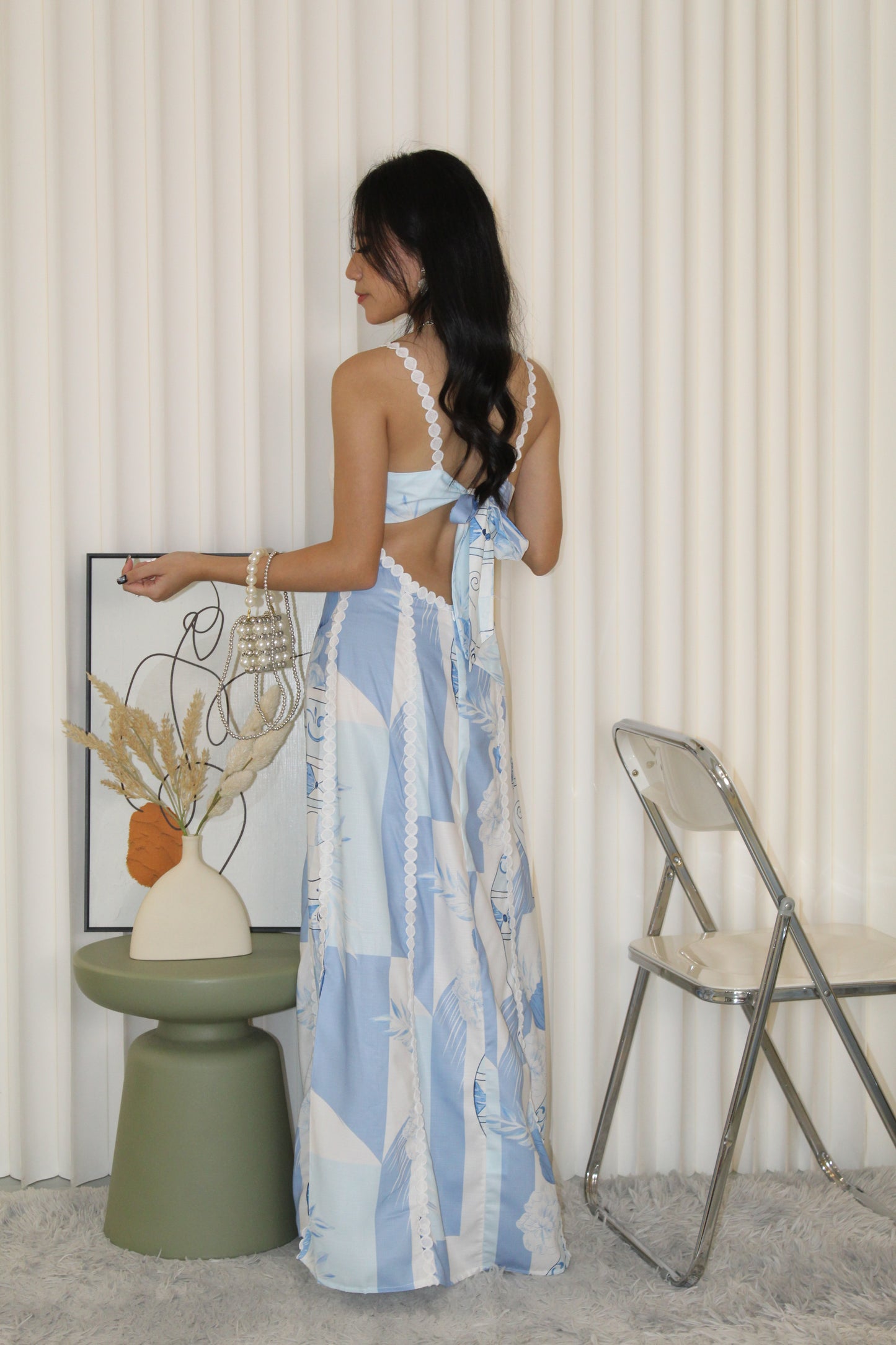 Riane Printed Bare Back Maxi Dress (Blue)