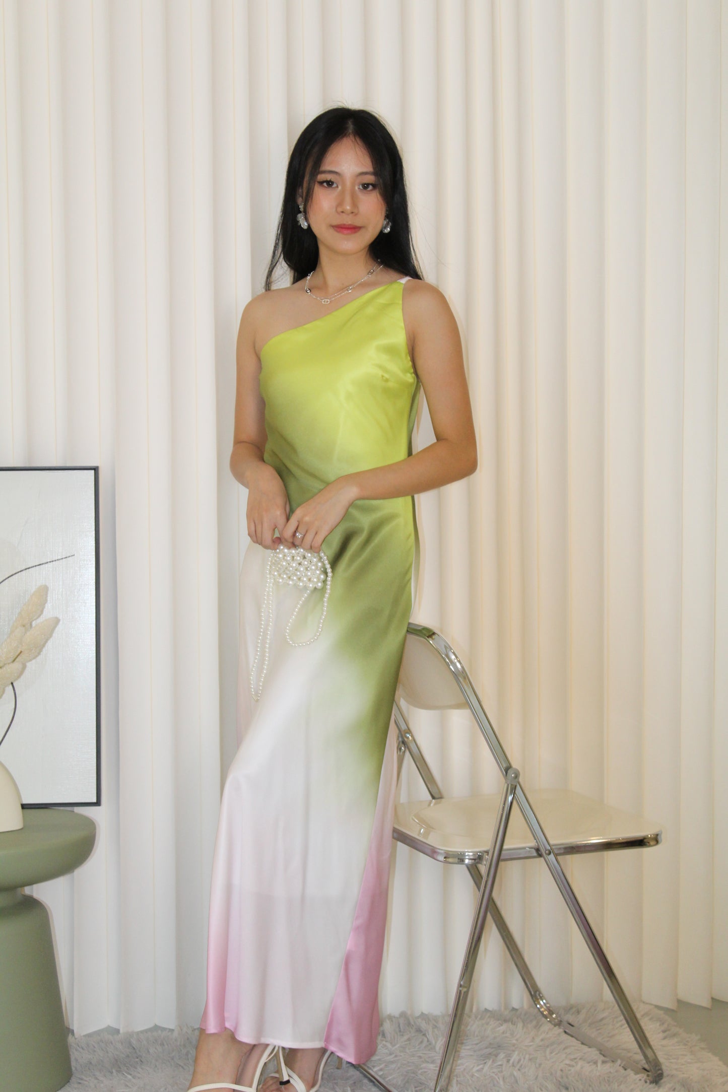 Danna Asymmetric Satin Maxi Dress