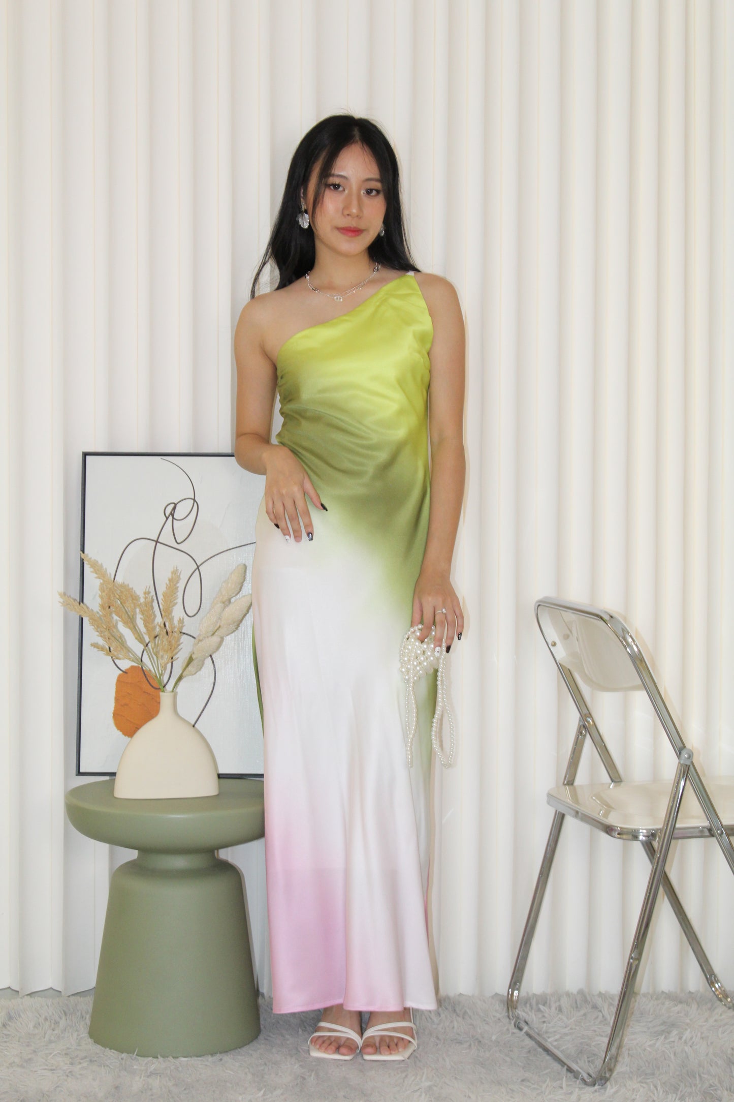 Danna Asymmetric Satin Maxi Dress