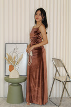 Sophie Velvet Bare Back Maxi Dress (Brown)