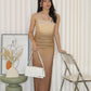 Poppy Ombre Mesh Midaxi Dress (Brown)
