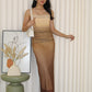 Poppy Ombre Mesh Midaxi Dress (Brown)