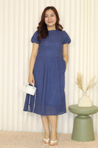 Reese Eyelet Puffy Midi Dress (Blue)