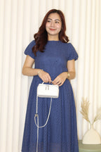 Reese Eyelet Puffy Midi Dress (Blue)