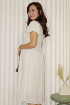 Reese Eyelet Puffy Midi Dress (Blue)