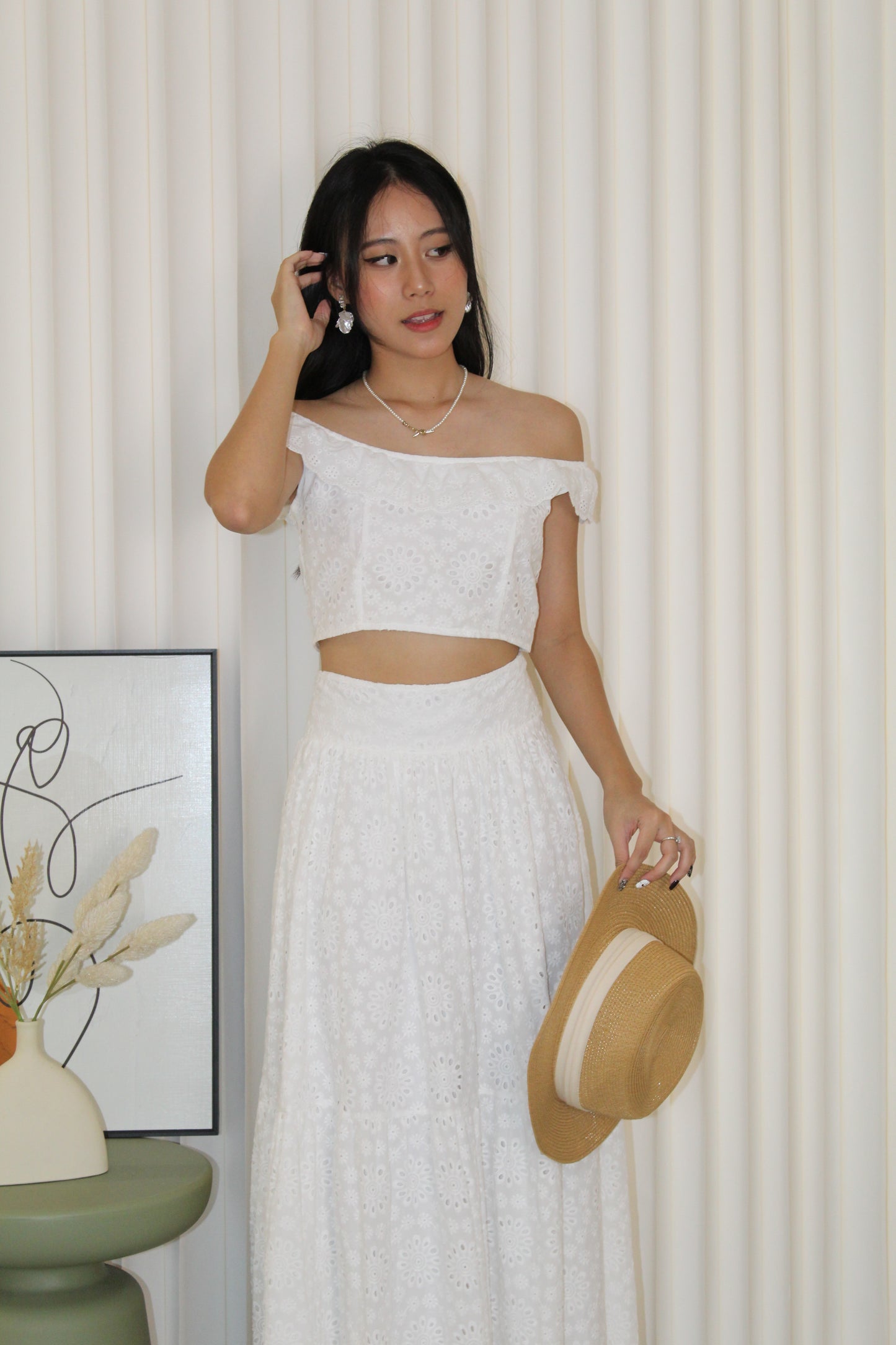 Yasmine Eyelet Two Piece Set (White)