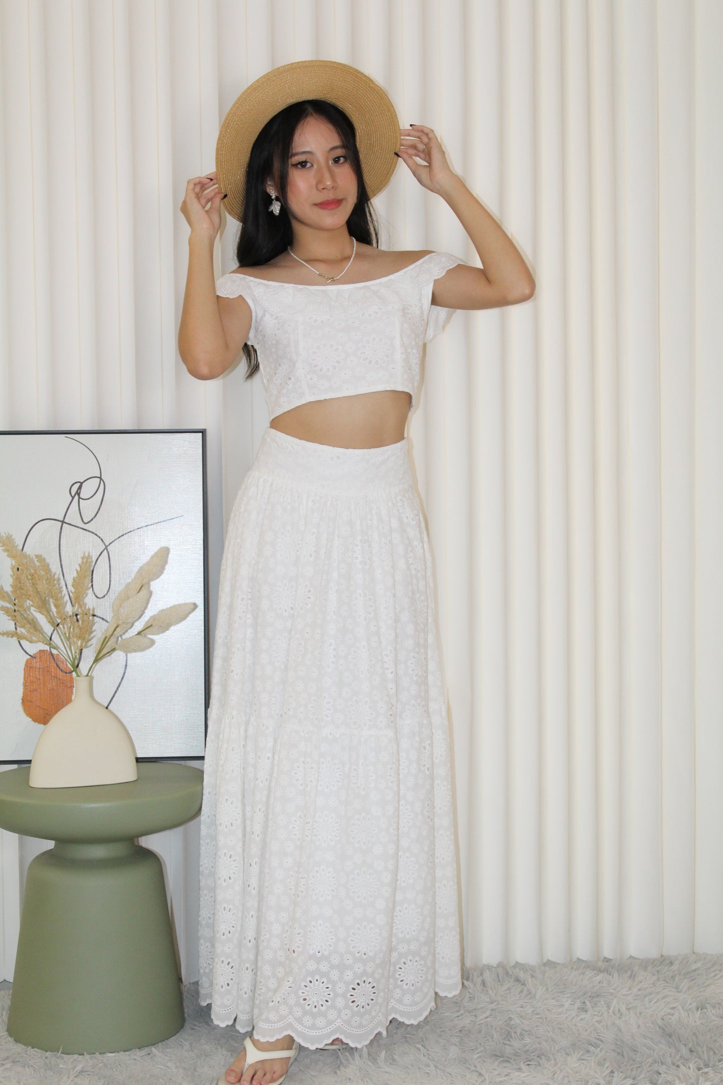 Yasmine Eyelet Two Piece Set (White)