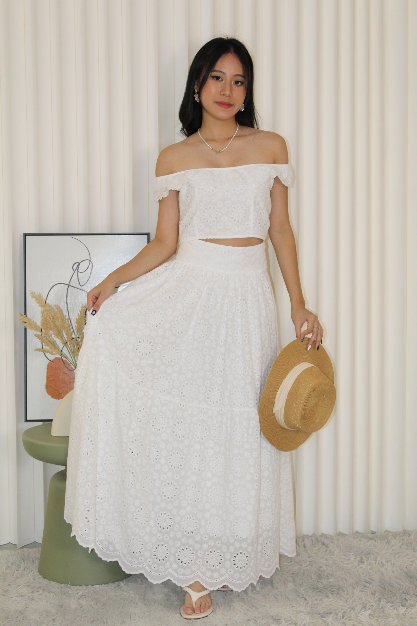Yasmine Eyelet Two Piece Set (White)