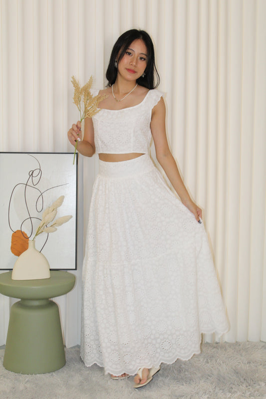 Yasmine Eyelet Two Piece Set (White)
