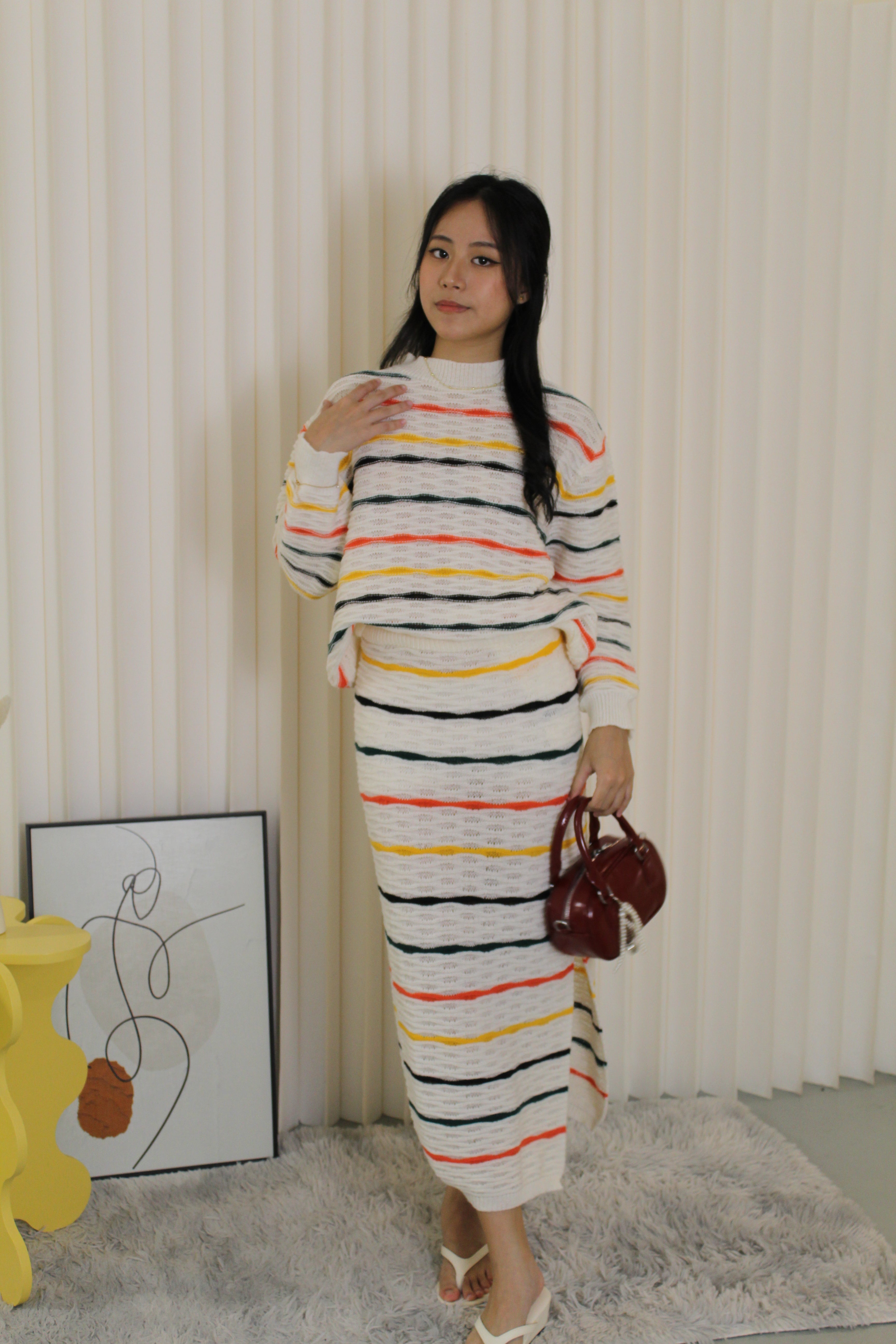 Roseline Knit Two Piece Skirt Set (Cream)
