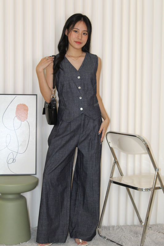 Millie Denim Vest Two Piece Set