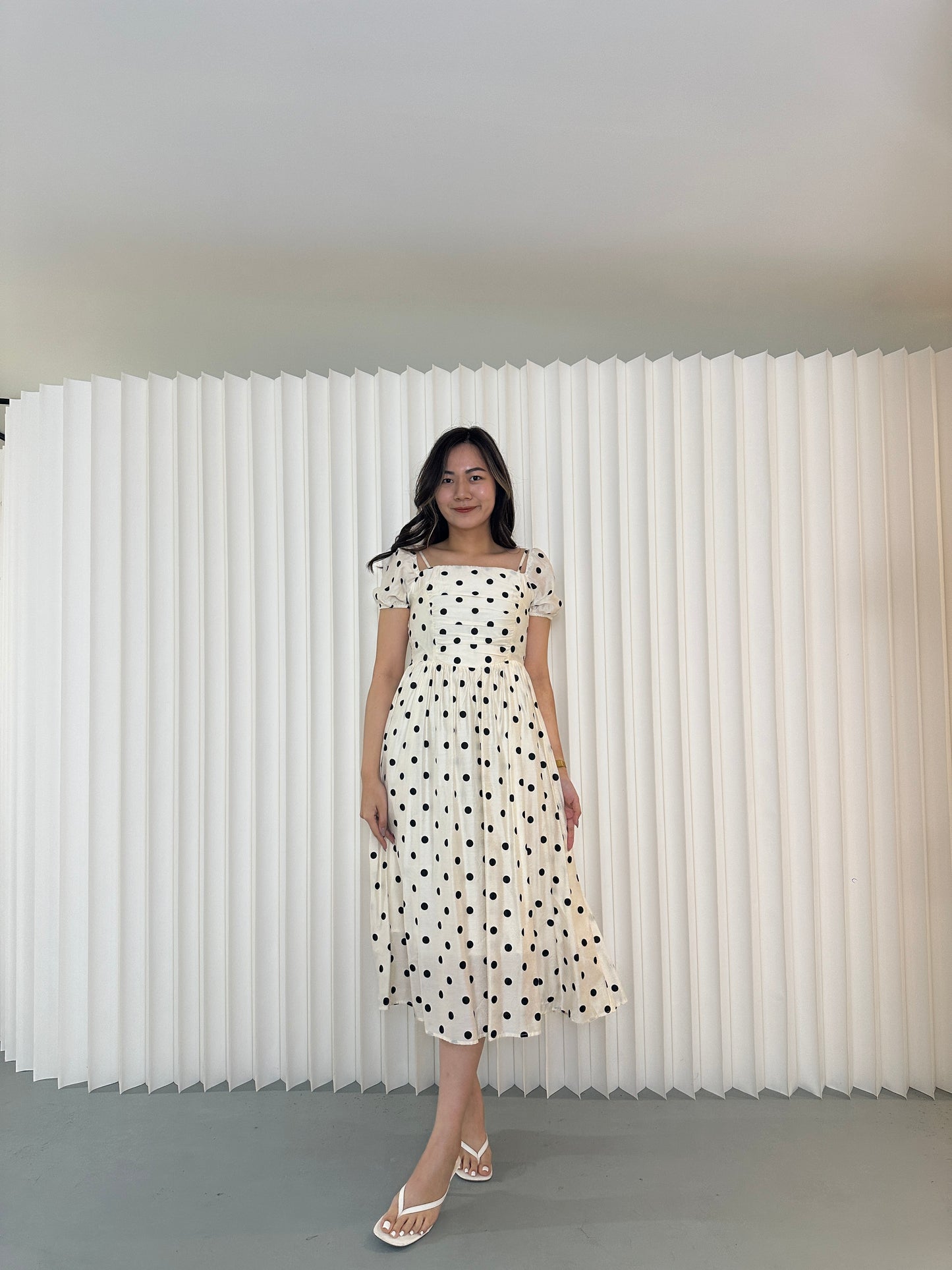 Vivi Polka Midi Dress (Cream)