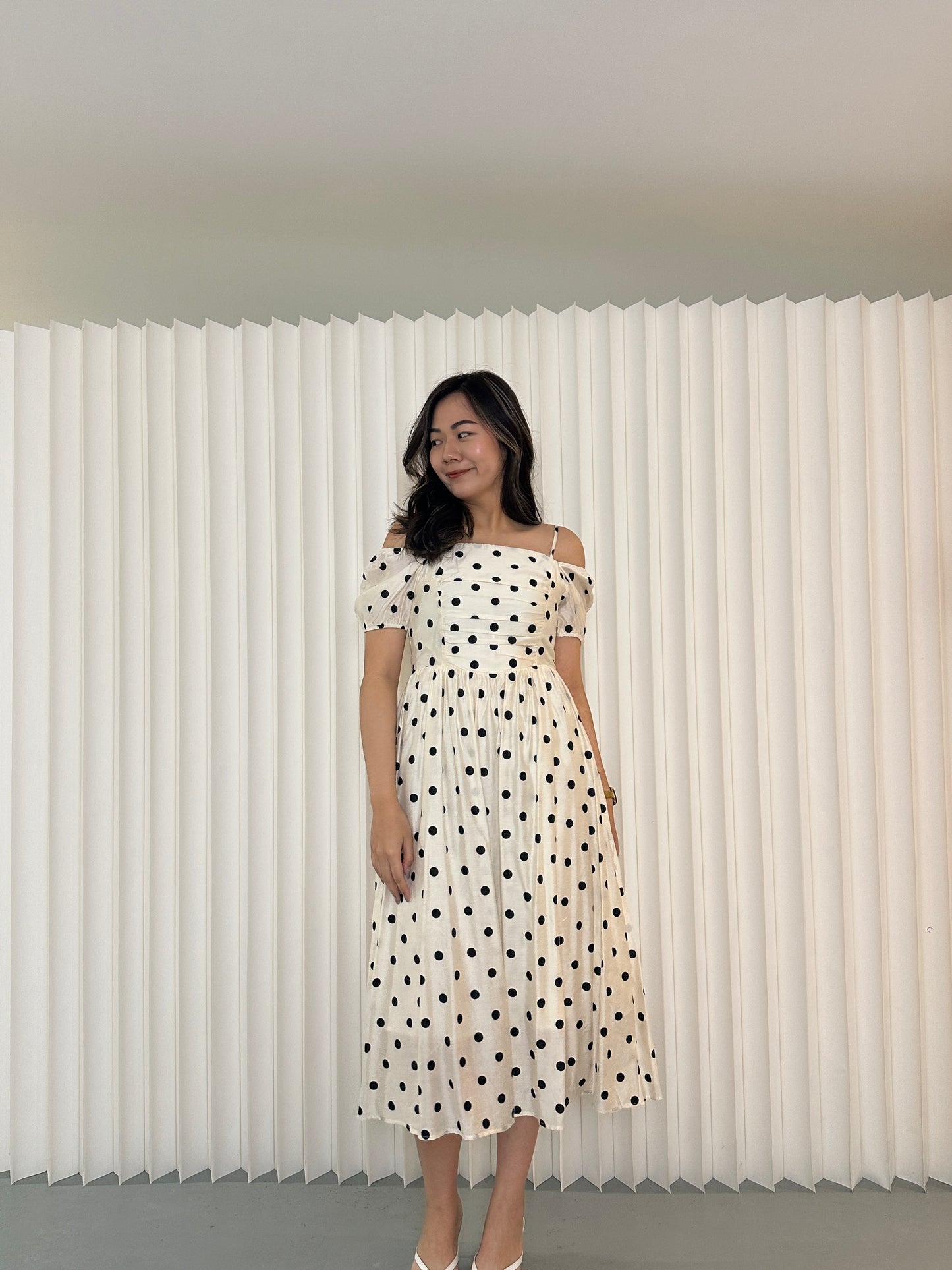 Vivi Polka Midi Dress (Cream)