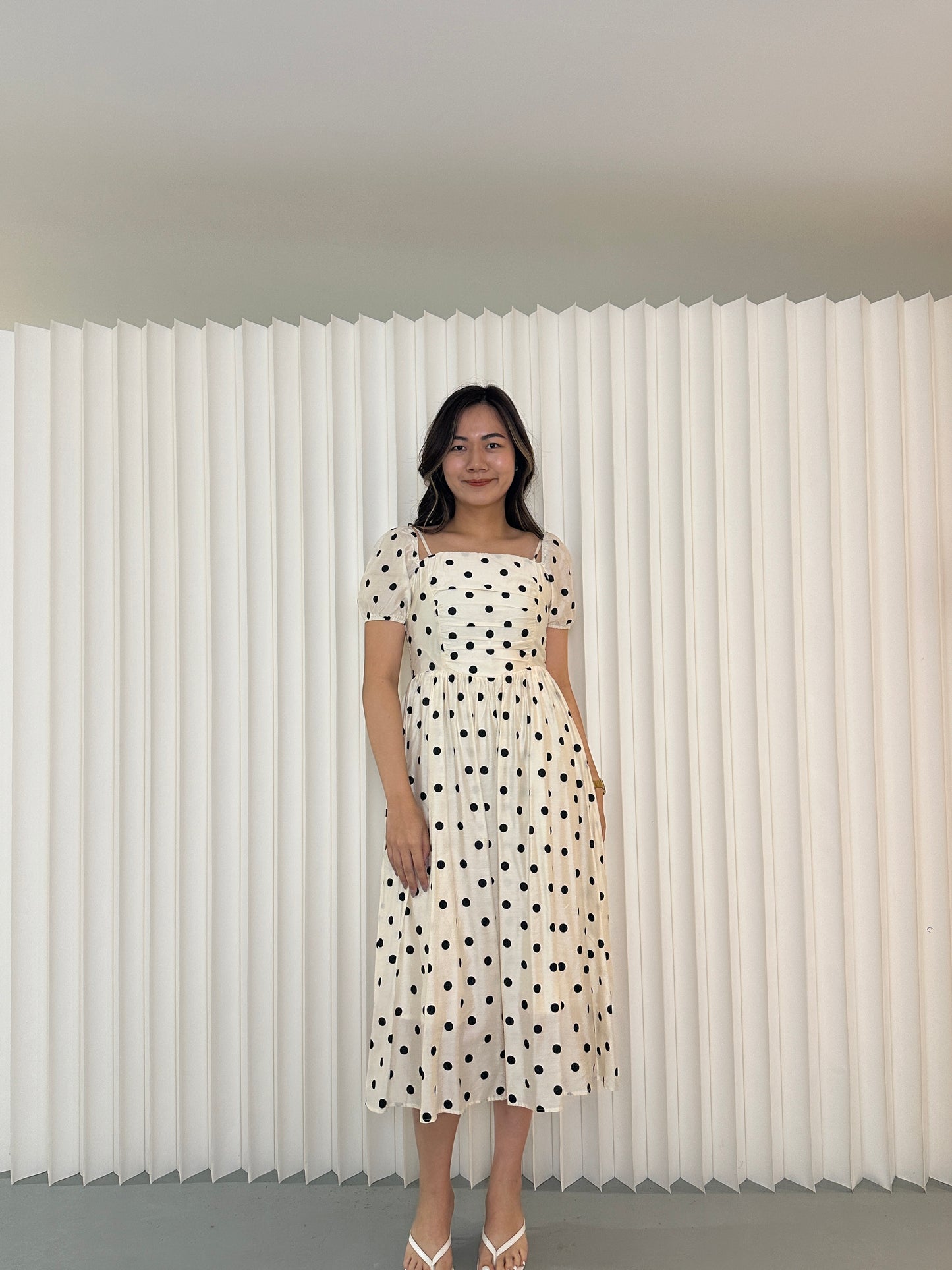 Vivi Polka Midi Dress (Cream)