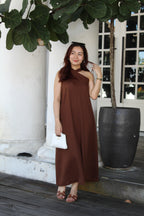 Collin Linen Halter Maxi Dress (Brown)