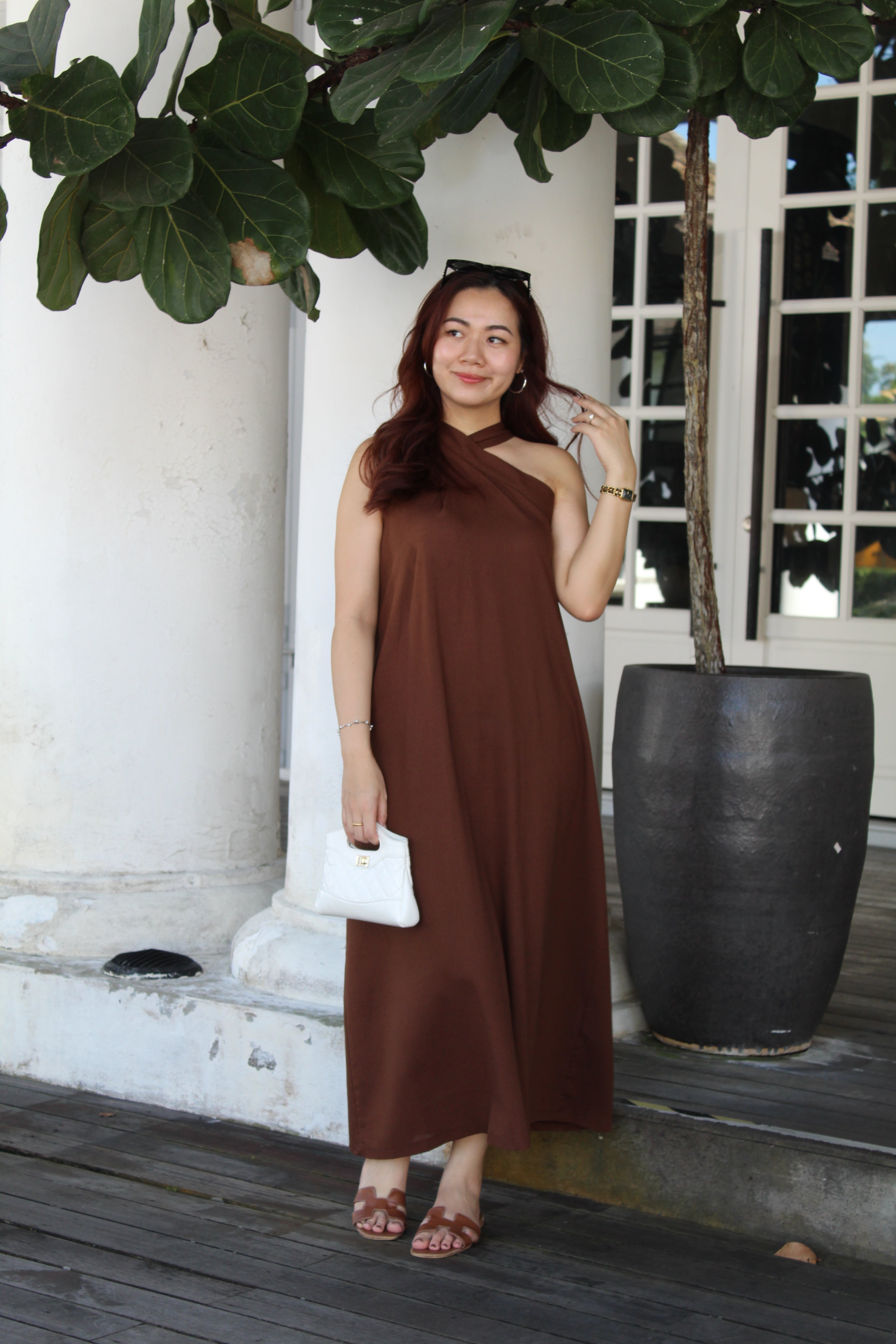 Collin Linen Halter Maxi Dress (Brown)