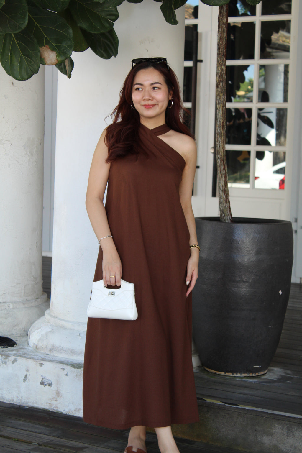 Collin Linen Halter Maxi Dress (Brown)