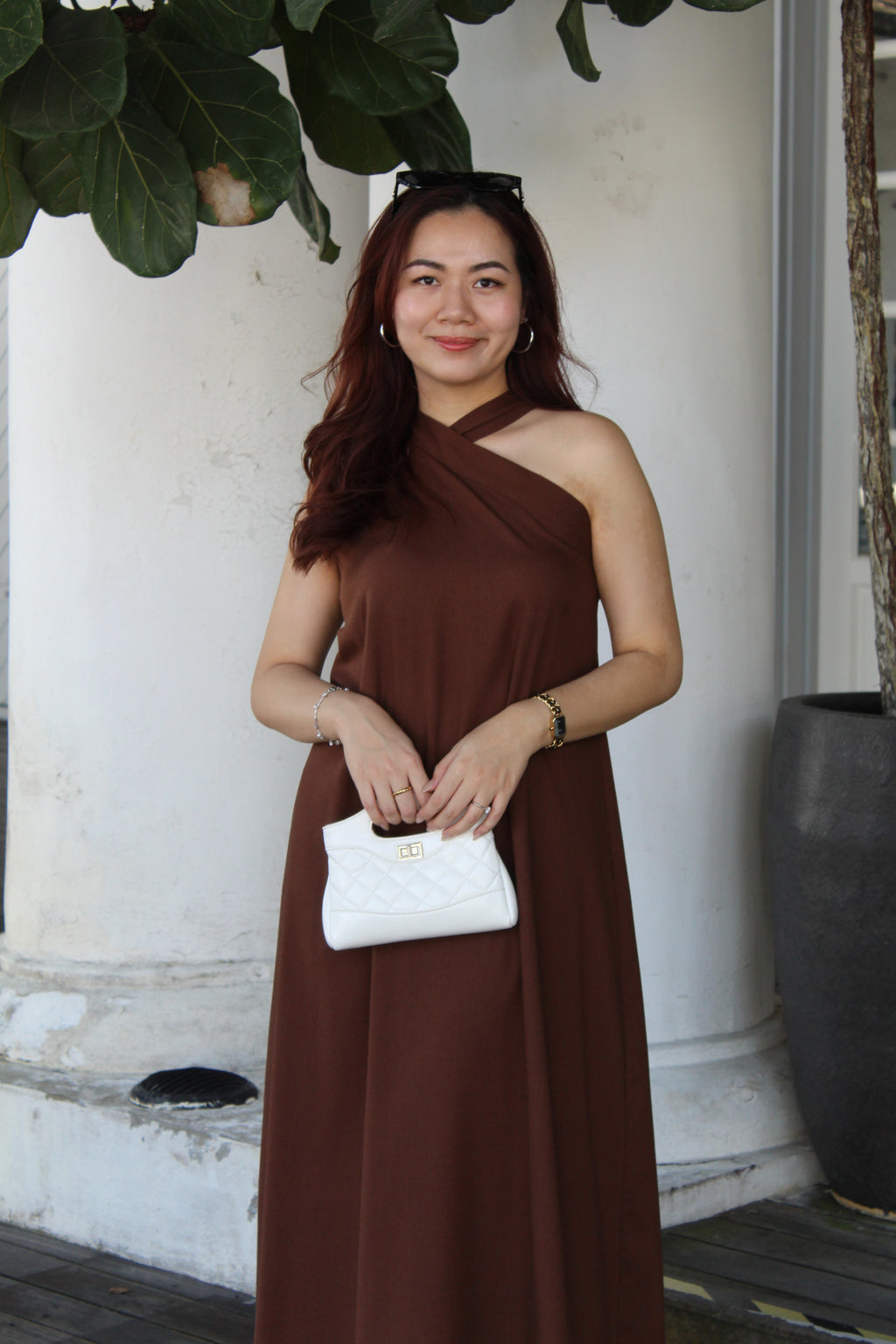 Collin Linen Halter Maxi Dress (Brown)