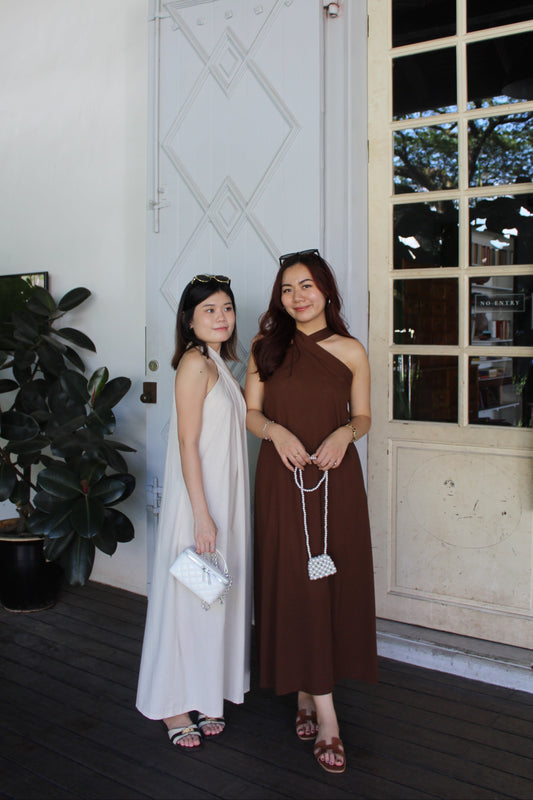 Collin Linen Halter Maxi Dress (Brown)