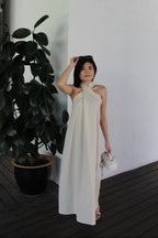Collin Linen Halter Maxi Dress (Brown)