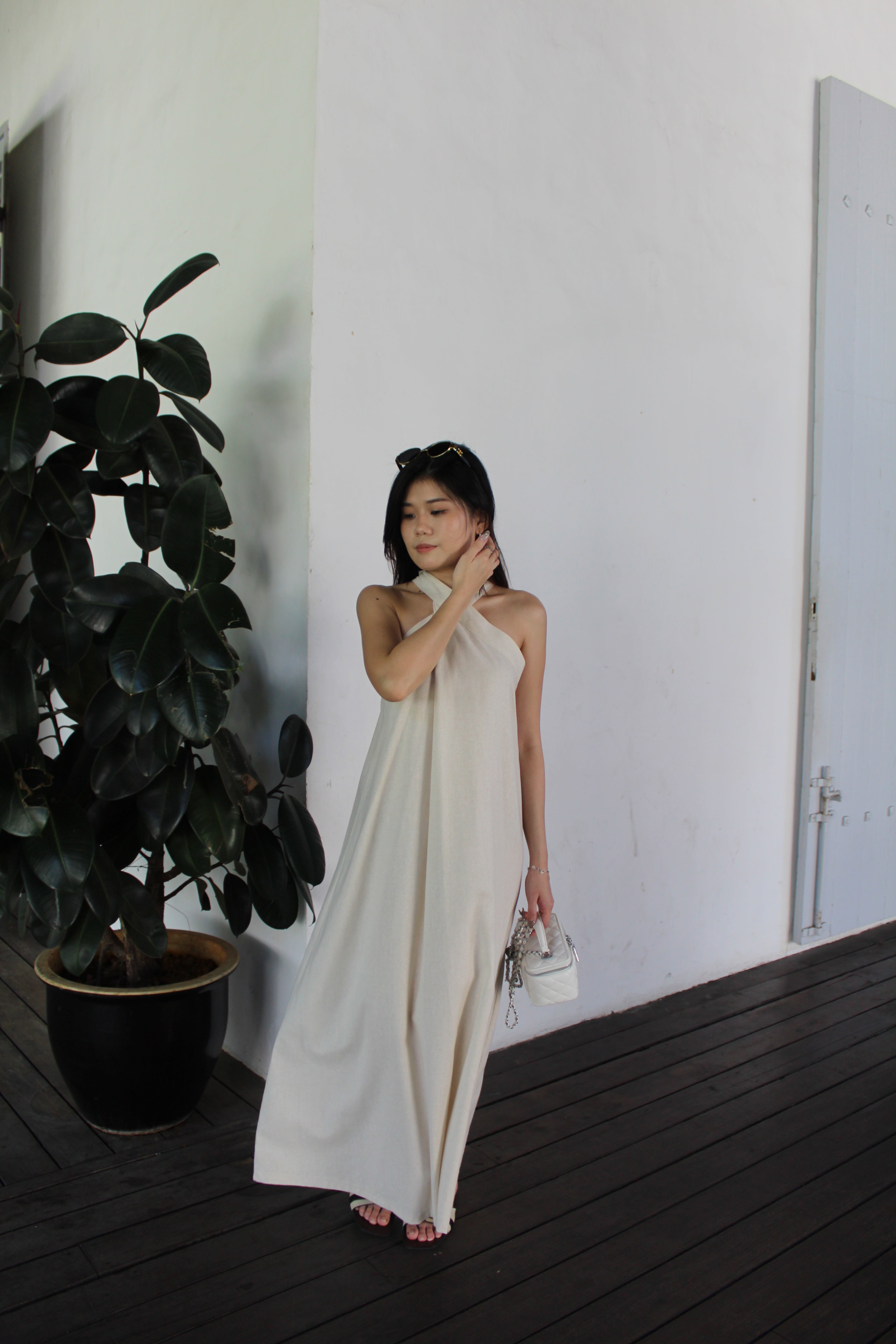 Collin Linen Halter Maxi Dress (Brown)