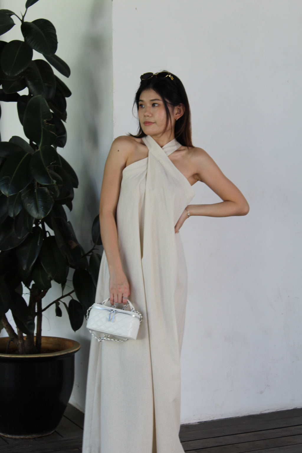 Collin Linen Halter Maxi Dress (Brown)