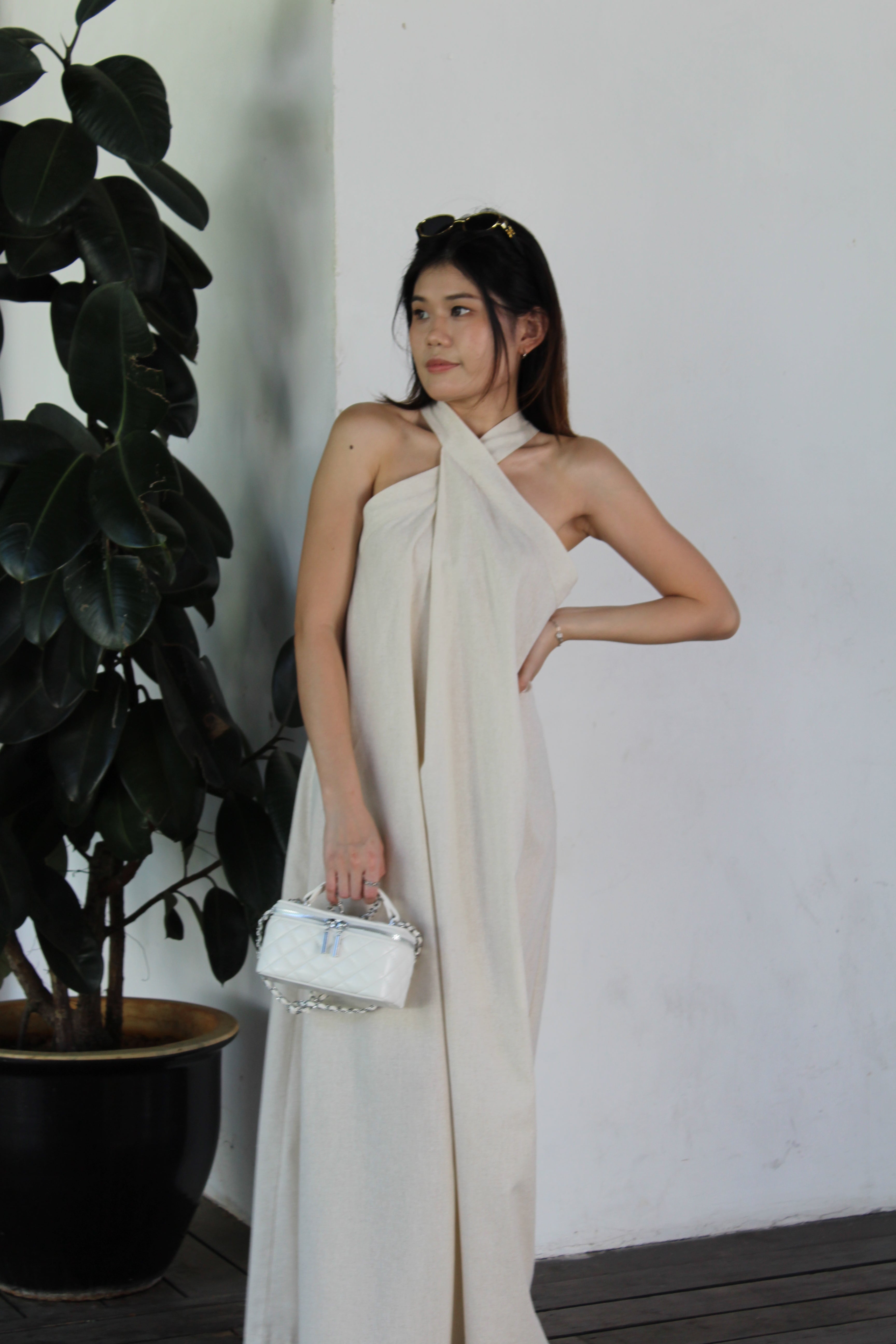 Collin Linen Halter Maxi Dress (Cream)