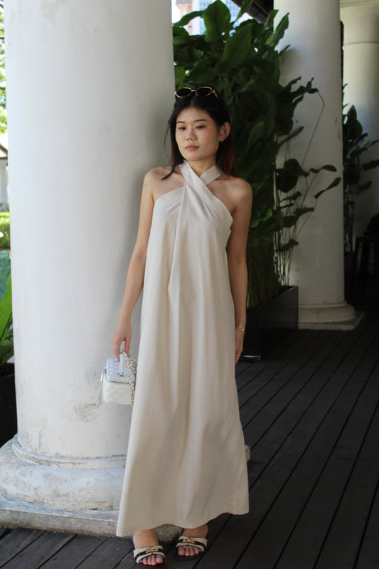 Collin Linen Halter Maxi Dress (Cream)